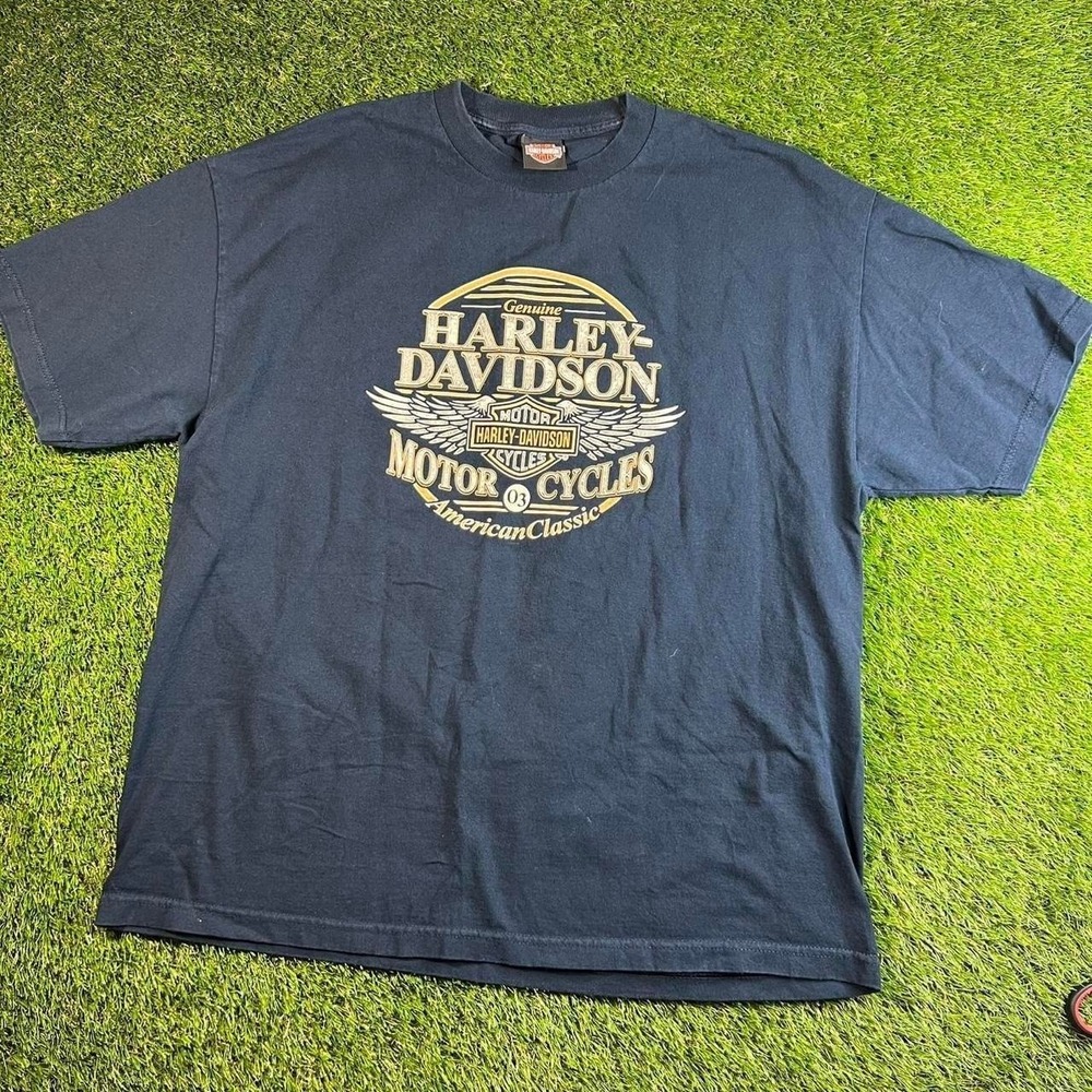 Harley Davidson Omaha Nebraska Holstein's Dealer Graphic T Shirt Navy 2XL USA